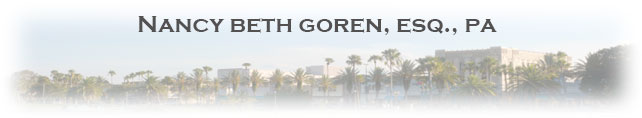 Text displaying the name 'Nancy Beth Goren, Esq., PA' against a blurred background, possibly related to legal services or a personal branding.